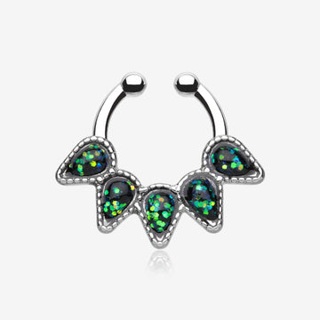 Opal Quinary Spear Fake Septum Clip-On Ring-Black